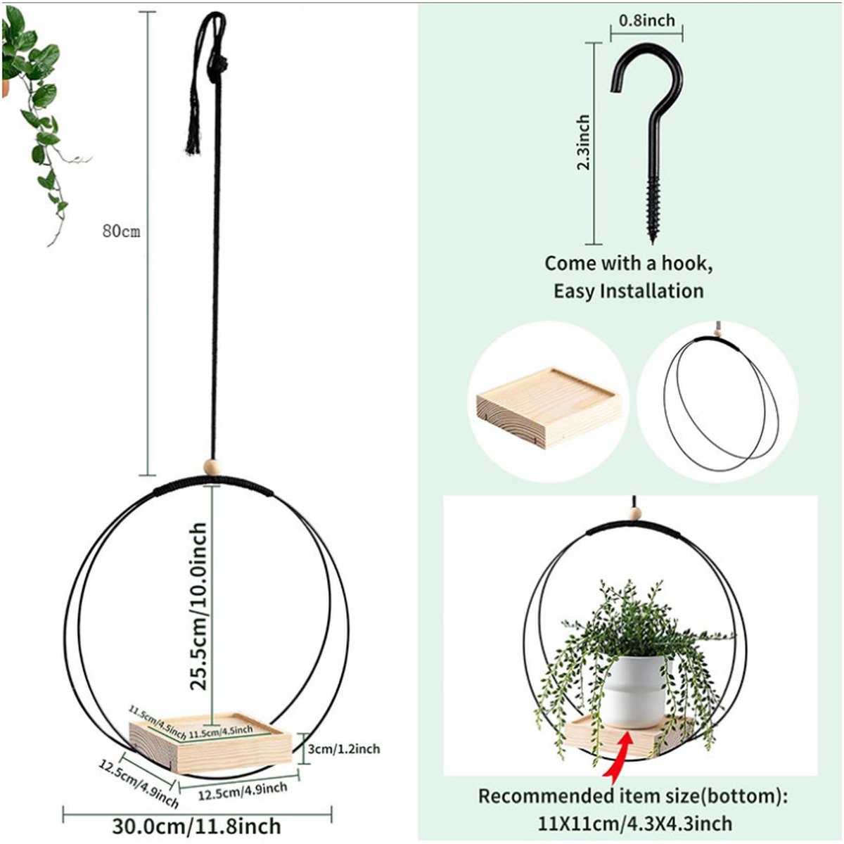 Hanging Flower Pot Plant Bracket Air Green
