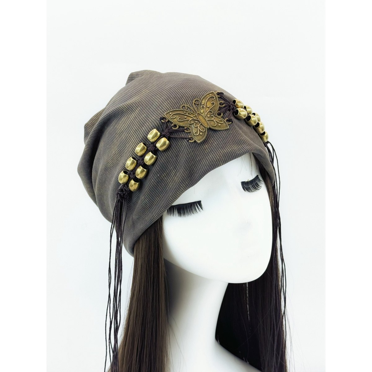 Hat Tie-dyed Tassel Beaded Beanie