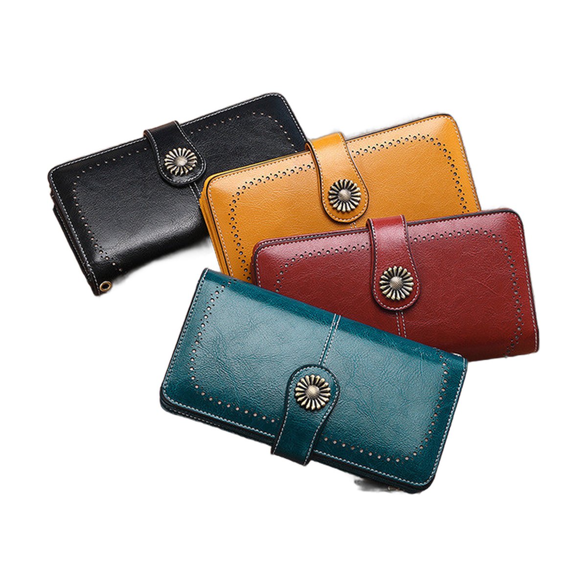 Hollow Clutch Leather Wallet Long Zipper Purse