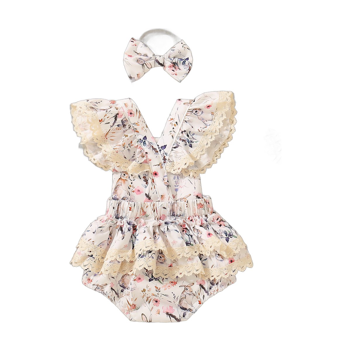 Infant Toddler Printed Triangular Romper Dress Bow