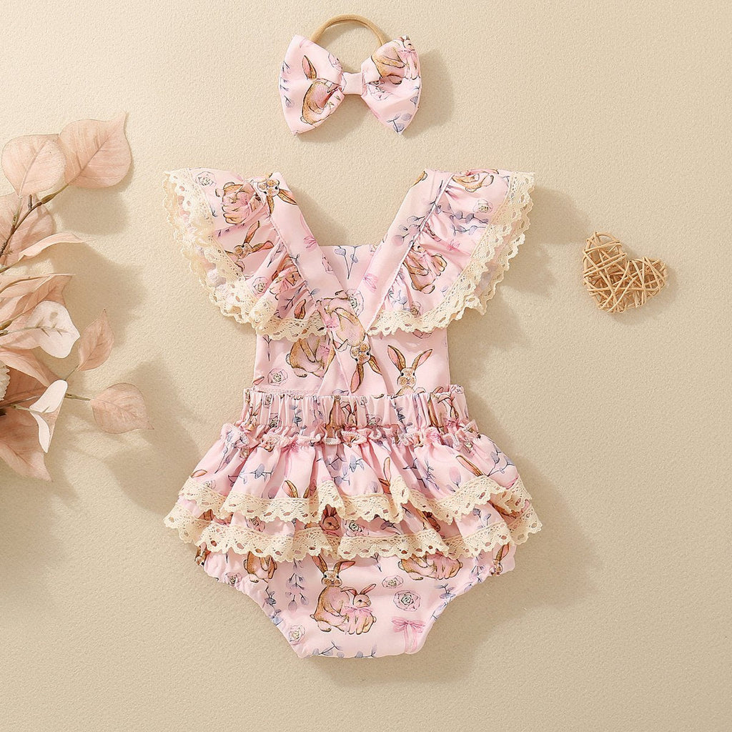 Infant Toddler Printed Triangular Romper Dress Bow