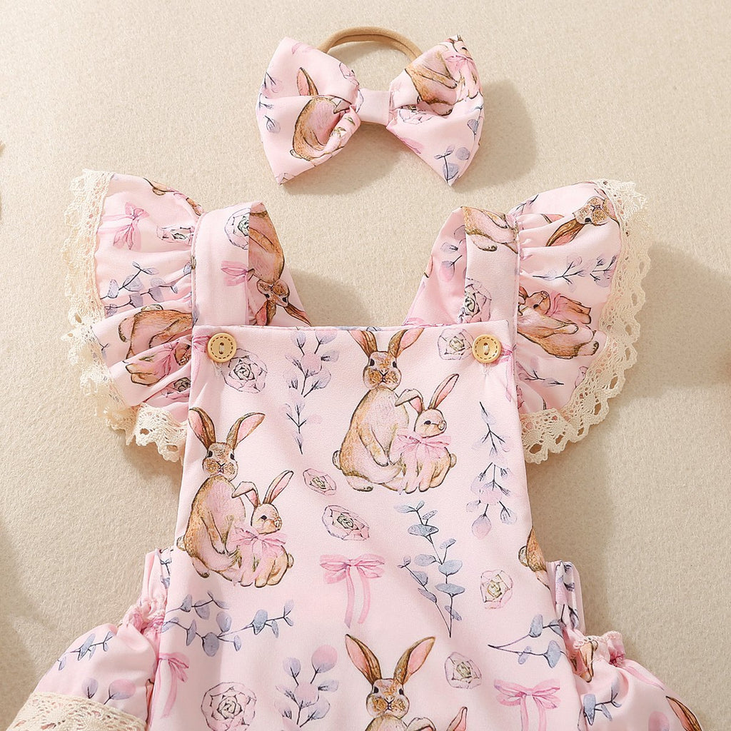 Infant Toddler Printed Triangular Romper Dress Bow