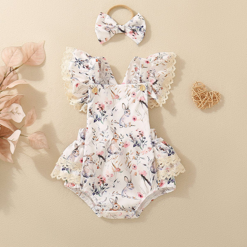 Infant Toddler Printed Triangular Romper Dress Bow