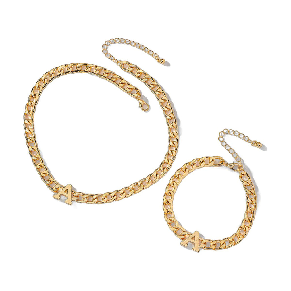 Initial Necklace & Bracelet Set