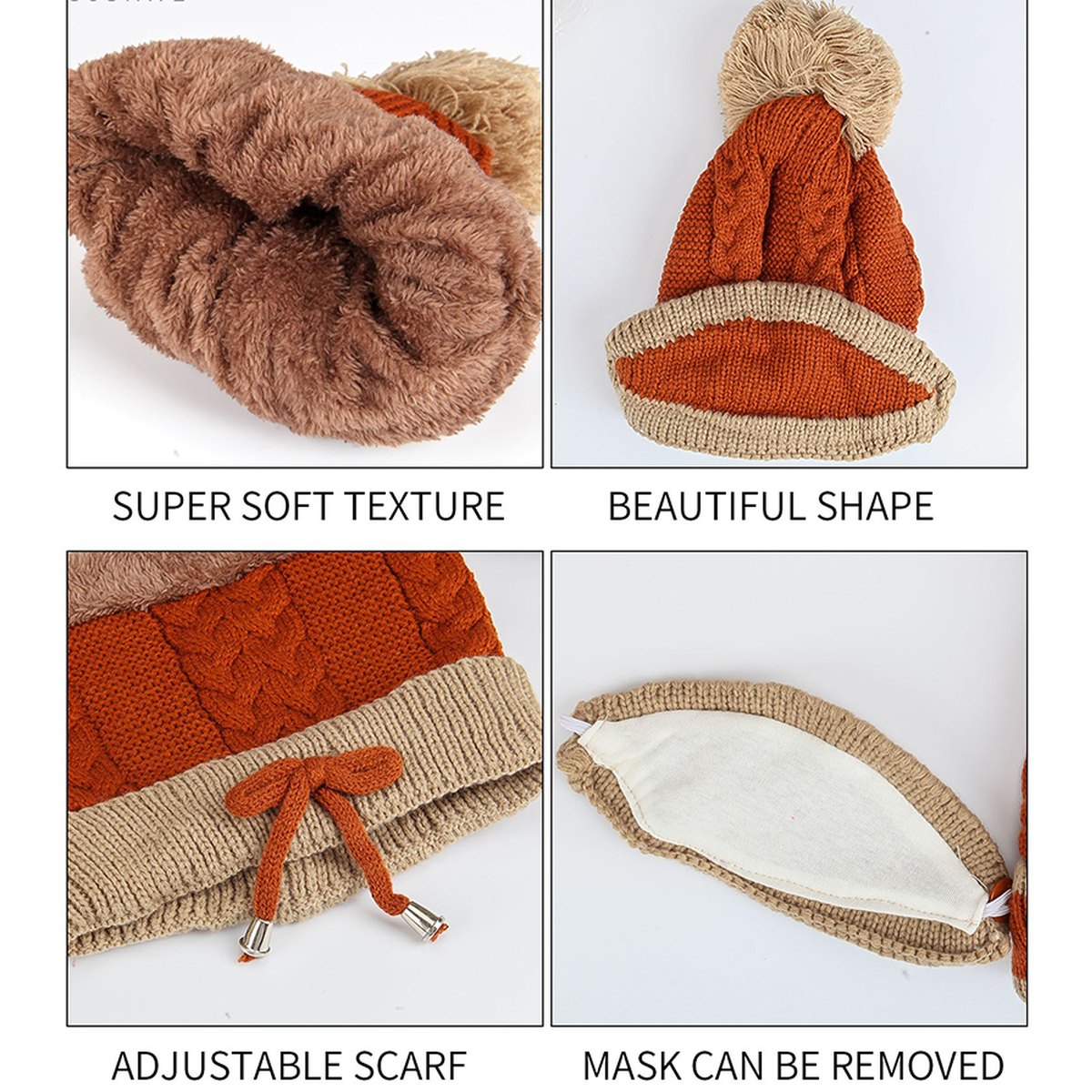 Knitted Beanie, Scarf and Mask Set
