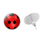 Ladybug Gemstone Stud Earrings Round Ring