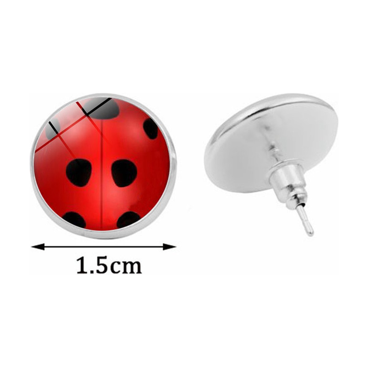 Ladybug Gemstone Stud Earrings Round Ring