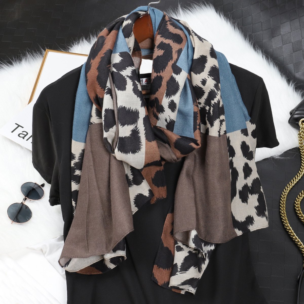 Leopard Print Cotton Linen Scarf Printing Long