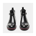 Men's Bright Black Boots Red Background