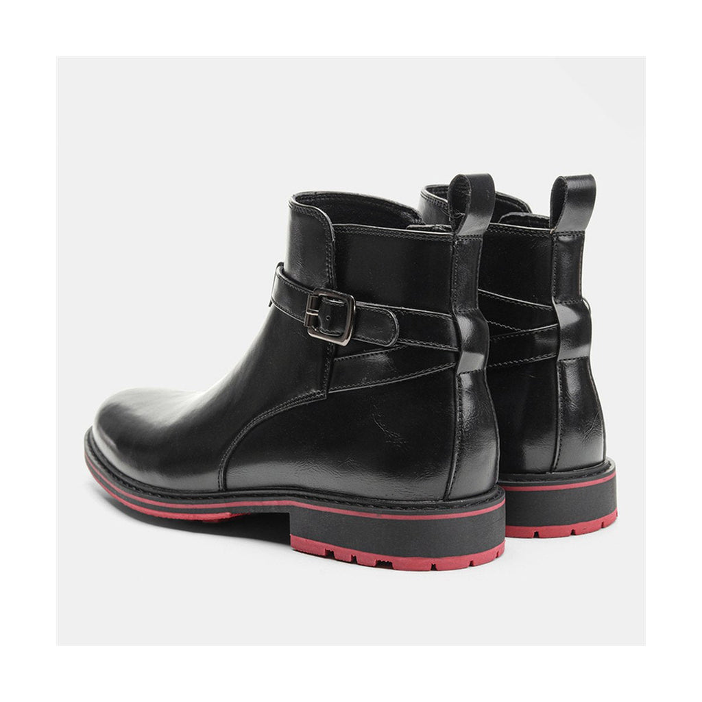 Men's Bright Black Boots Red Background