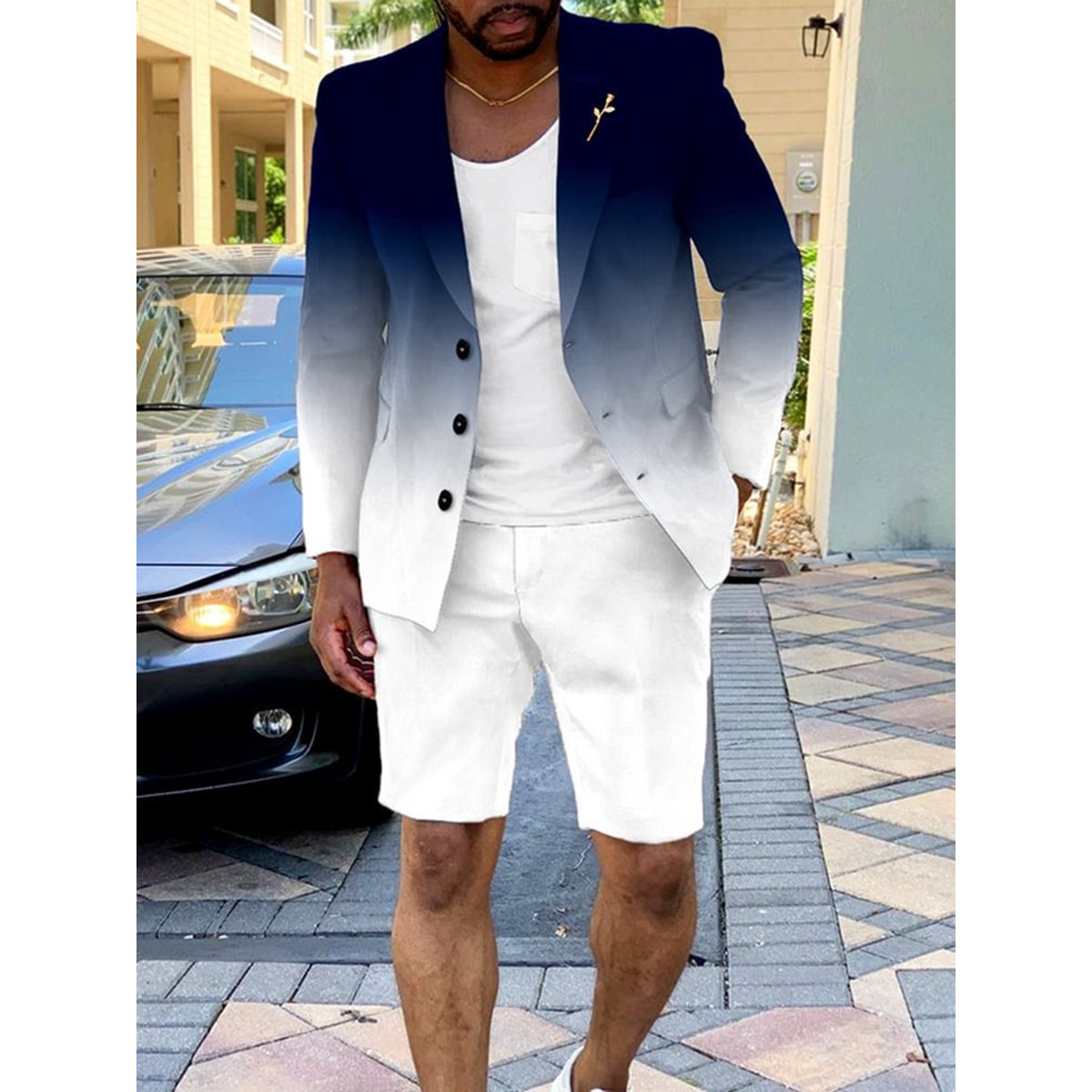 Men's British Casual Gradient Color Suit Shorts