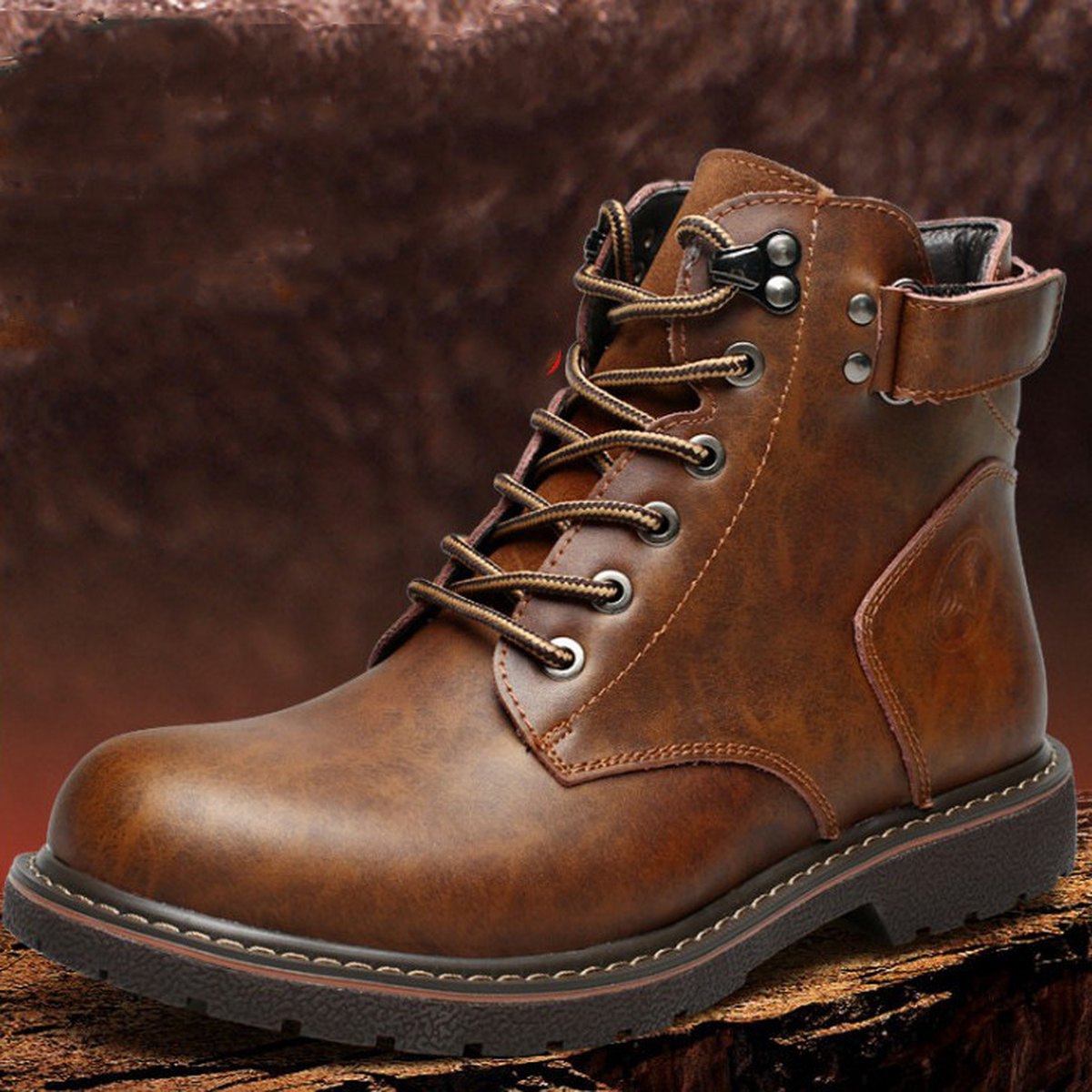 Men's British Fleece-lined Martin Boots Casual Mid-top