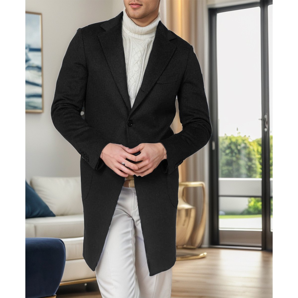 Men's British Medium-length Wool Coat