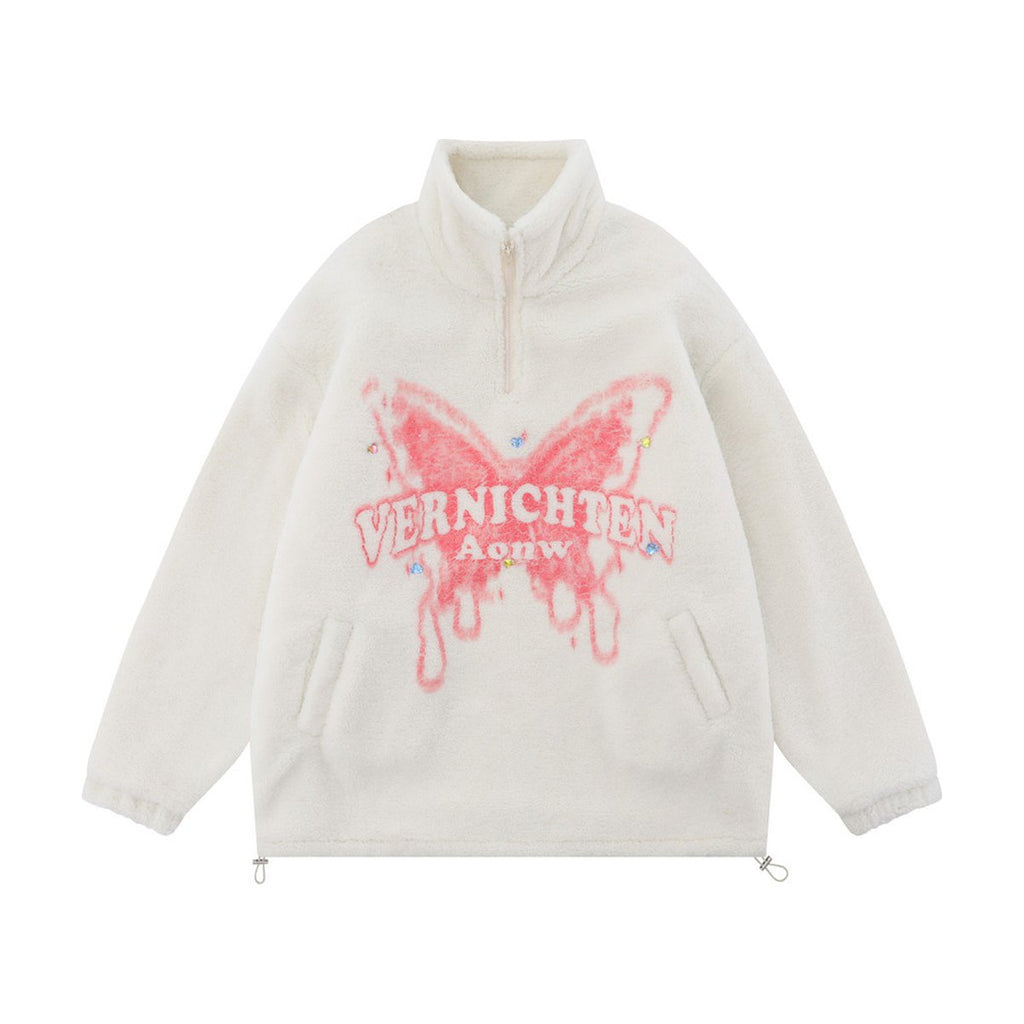 Men's Butterfly Print Lamb Wool Sweatshirt