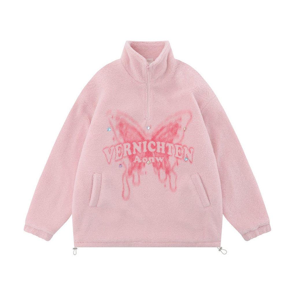 Men's Butterfly Print Lamb Wool Sweatshirt