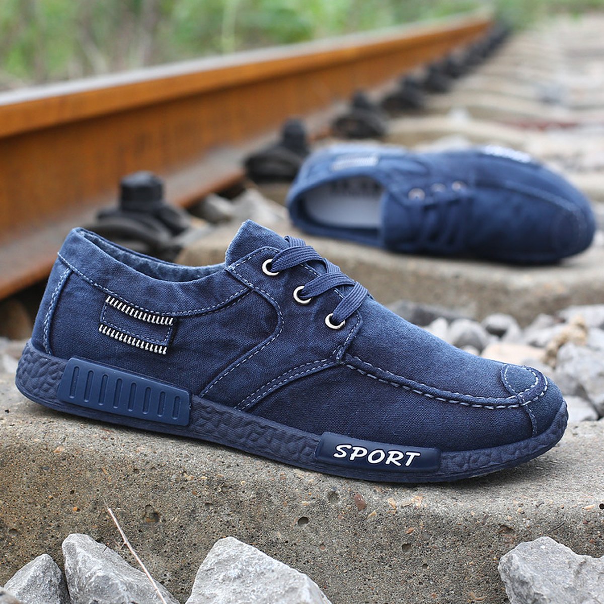 Men's Canvas Shoes Washed Denim Board