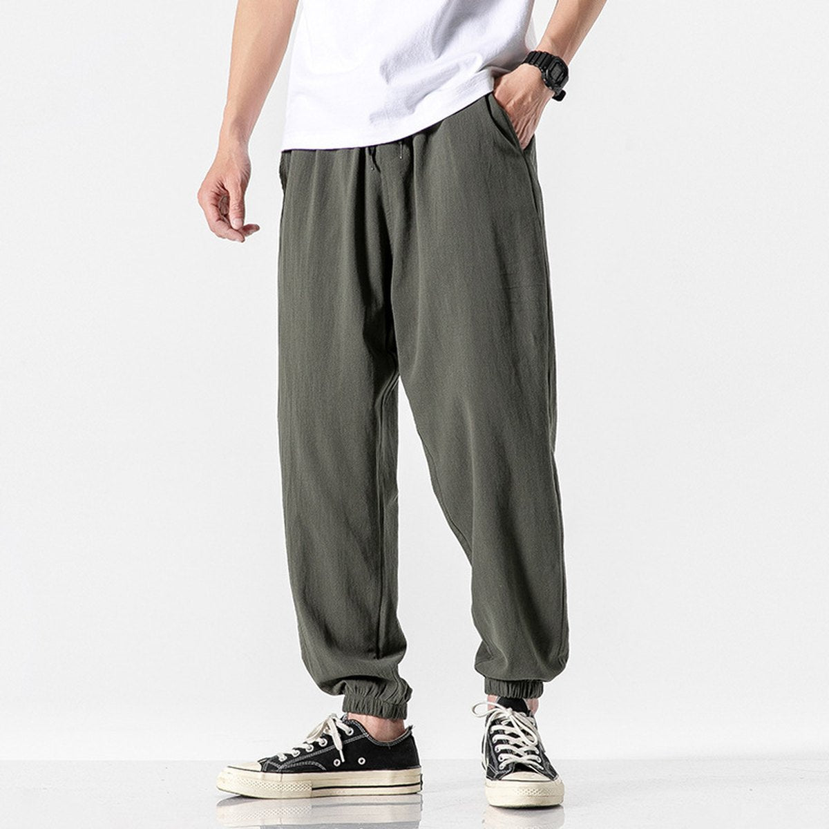 Men's Casual Cropped Pants Thin Linen Sports