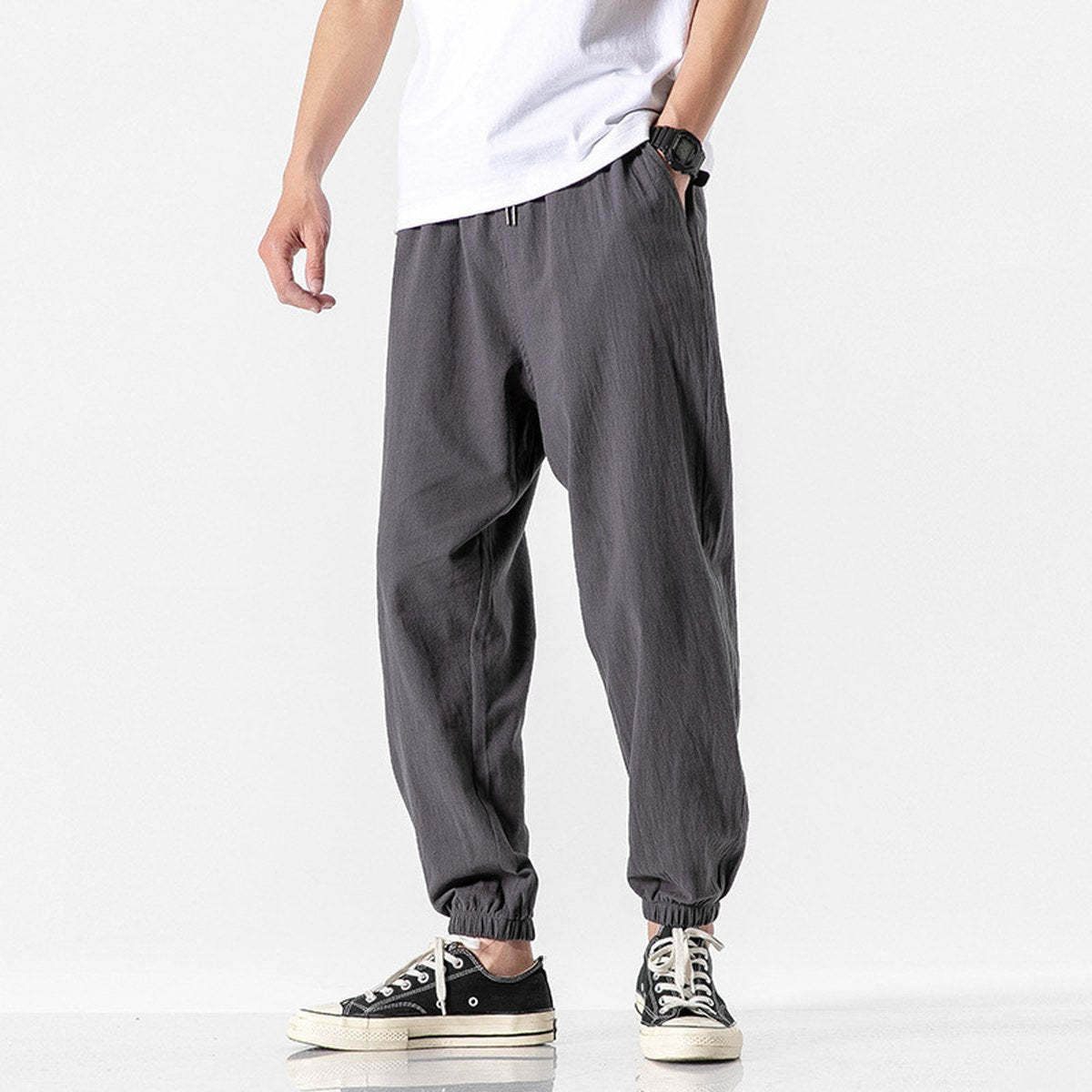 Men's Casual Cropped Pants Thin Linen Sports