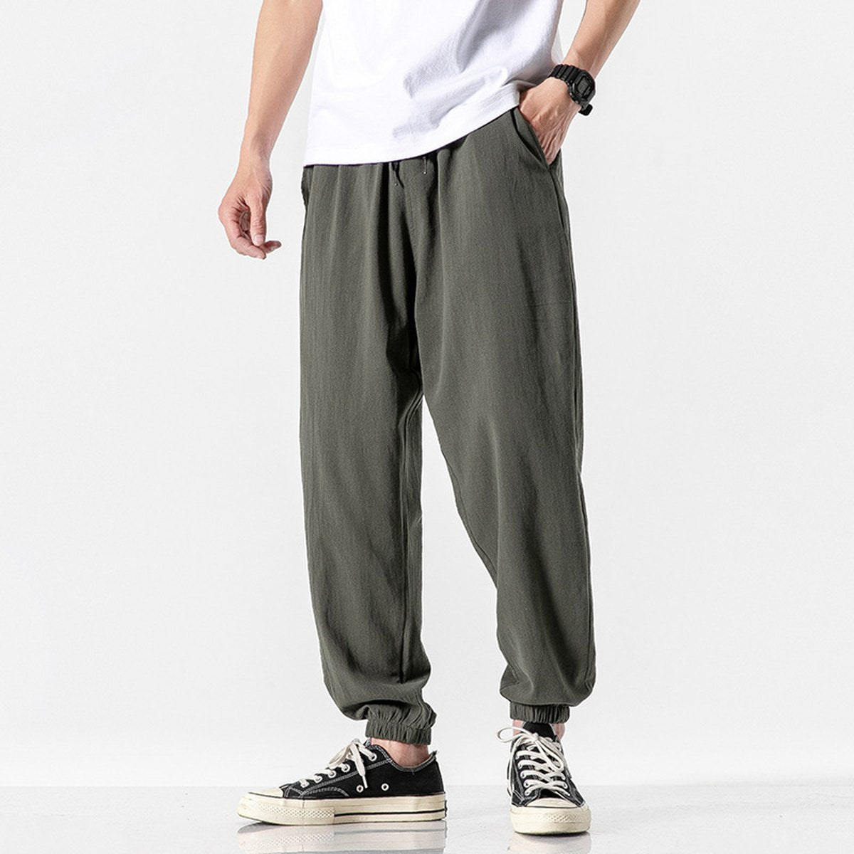 Men's Casual Cropped Pants Thin Linen Sports