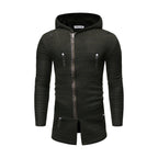 Men's Casual Knit Sweater Diagonal Pull Hole Hooded