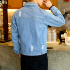 Men's Casual Loose Ripped Denim Jacket