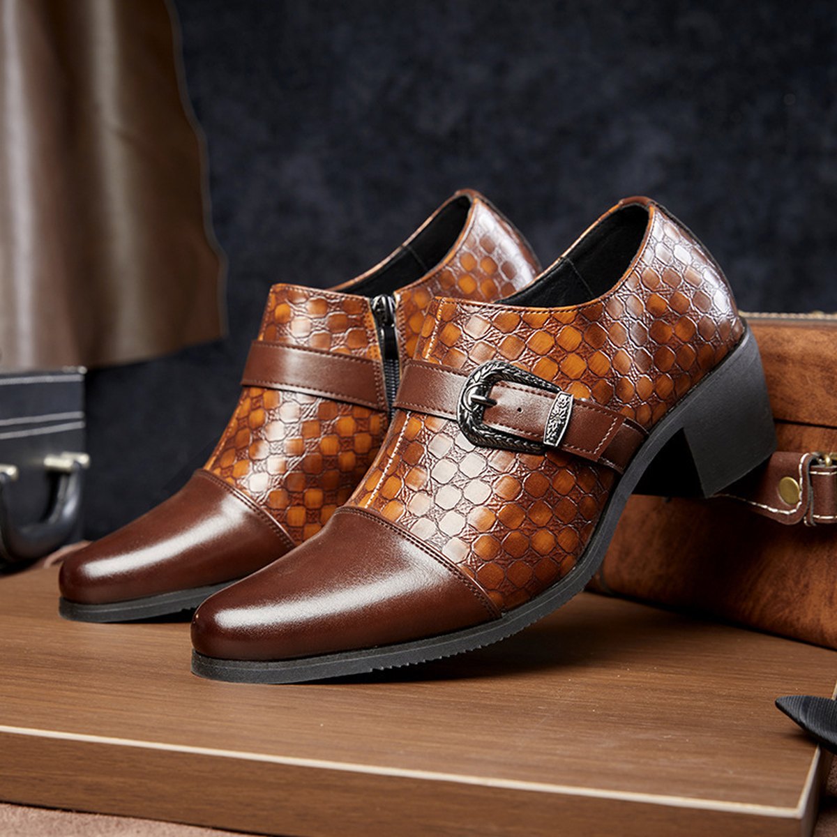 Men's Casual Shoes Snakeskin Cuban Leather