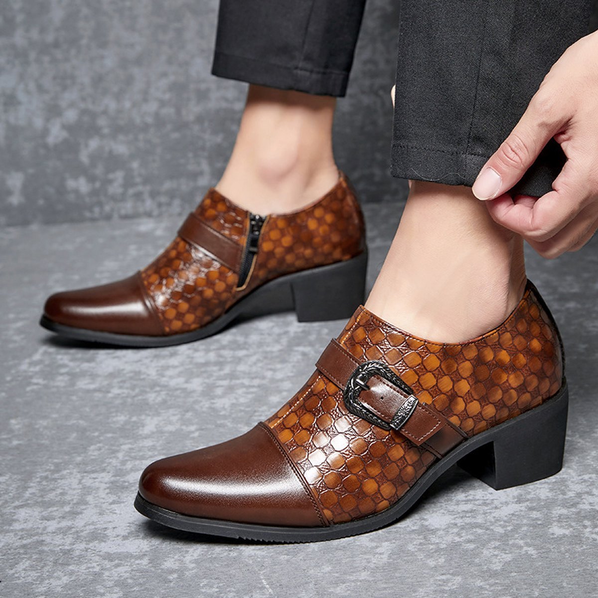 Men's Casual Shoes Snakeskin Cuban Leather