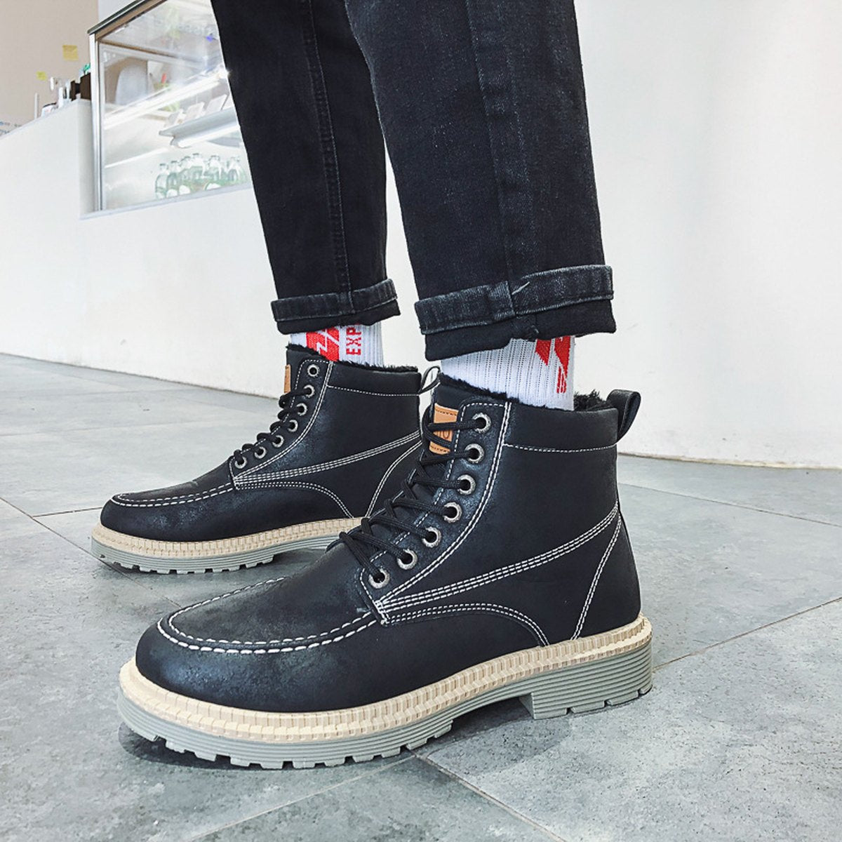 Men's Casual Thick-soled Lace-up Retro Work Boots