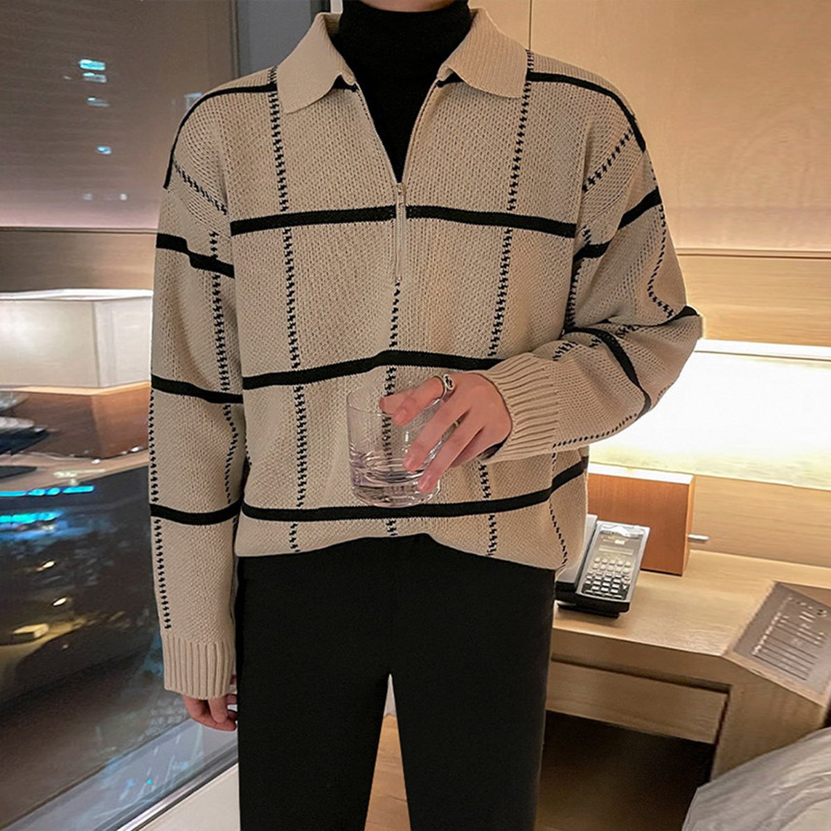 Men's Check Knit Polo
