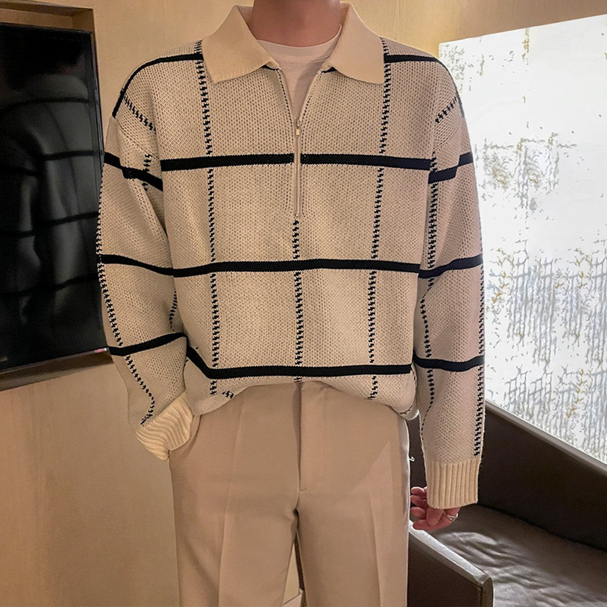 Men's Check Knit Polo