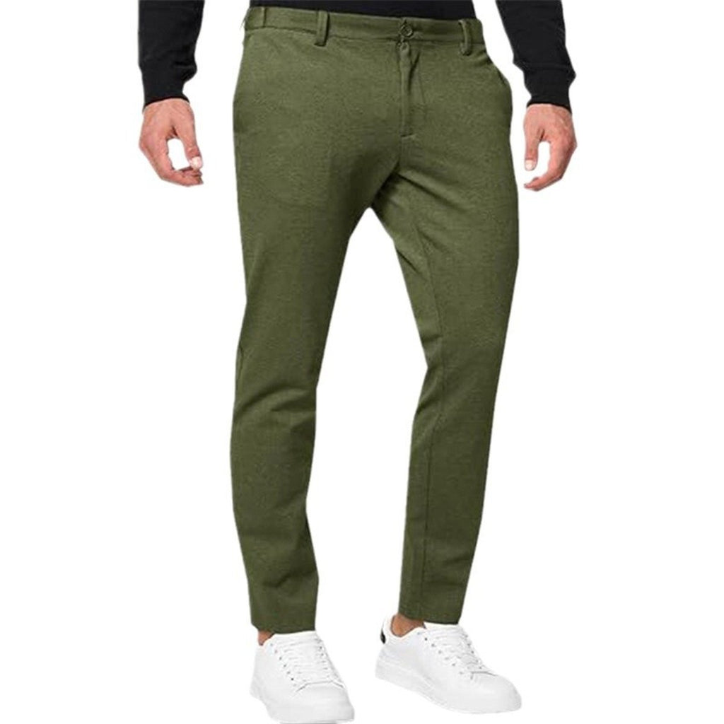 Men's Chino Slim-fit Solid Color Stretch Pleated Tapered
