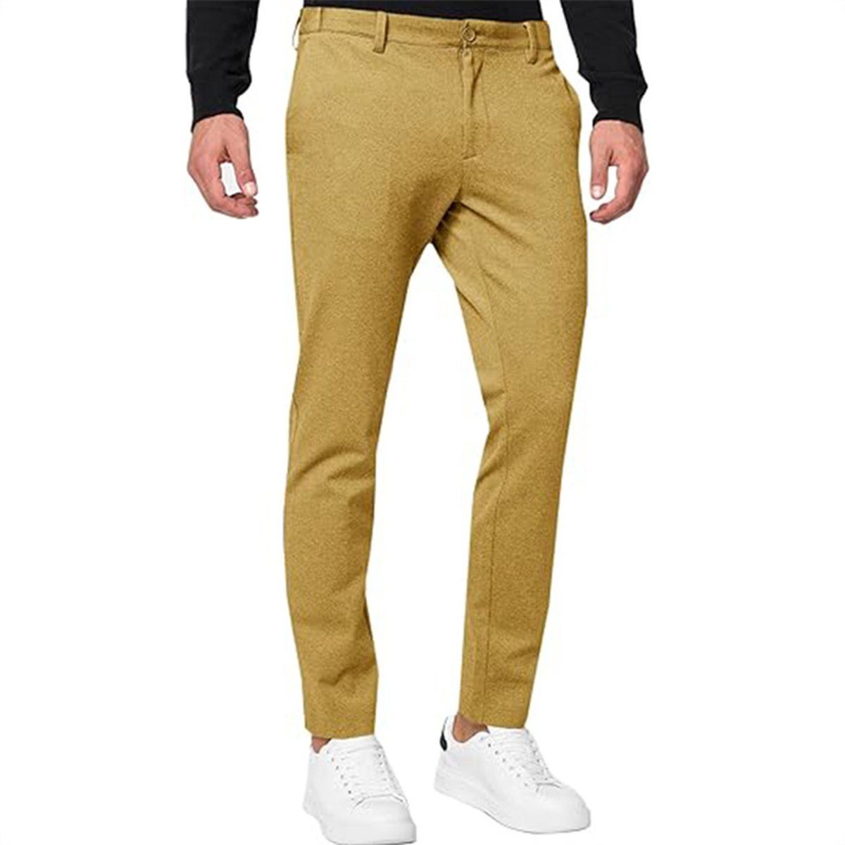 Men's Chino Slim-fit Solid Color Stretch Pleated Tapered
