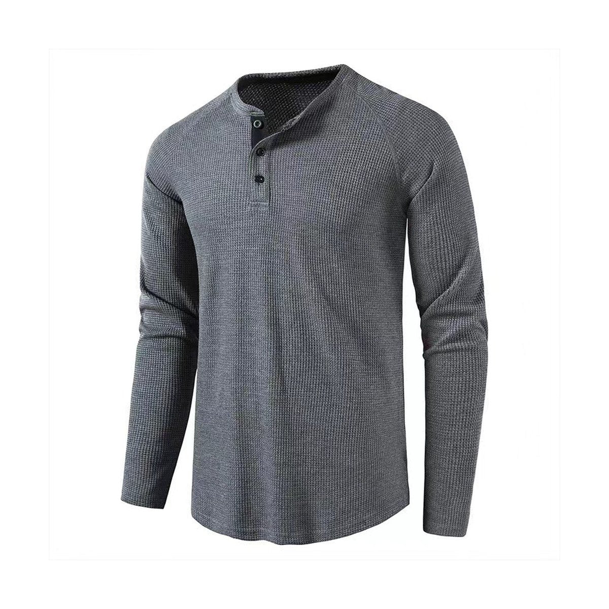 Men's Classic Waffle Henley Tshirt Crew Neck Long
