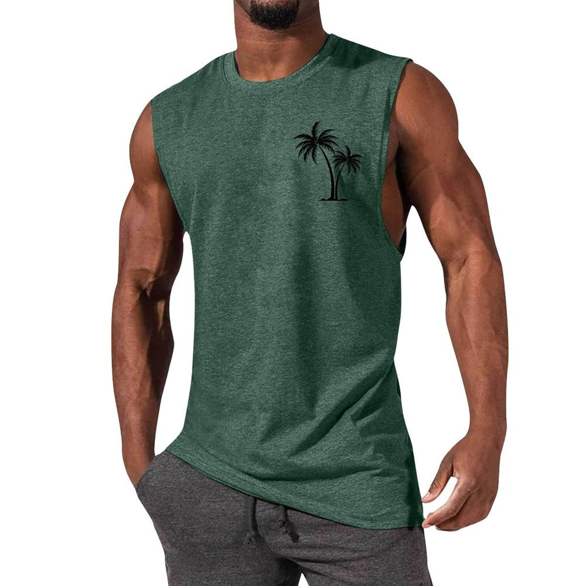 Men's Coconut Tree Embroidery Vest Beach Tank Tops