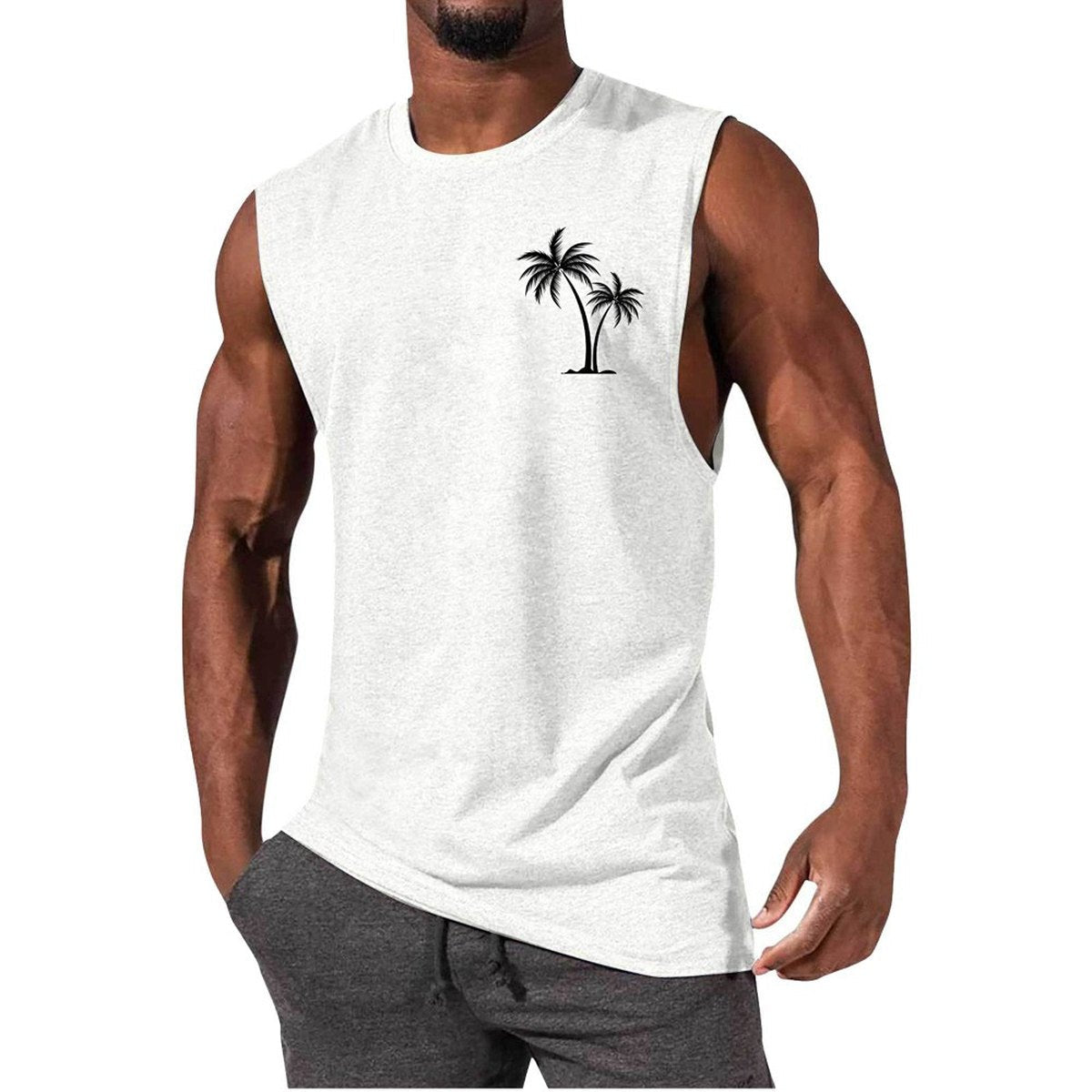 Men's Coconut Tree Embroidery Vest Beach Tank Tops