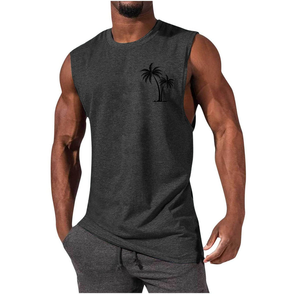 Men's Coconut Tree Embroidery Vest Beach Tank Tops