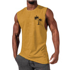 Men's Coconut Tree Embroidery Vest Beach Tank Tops
