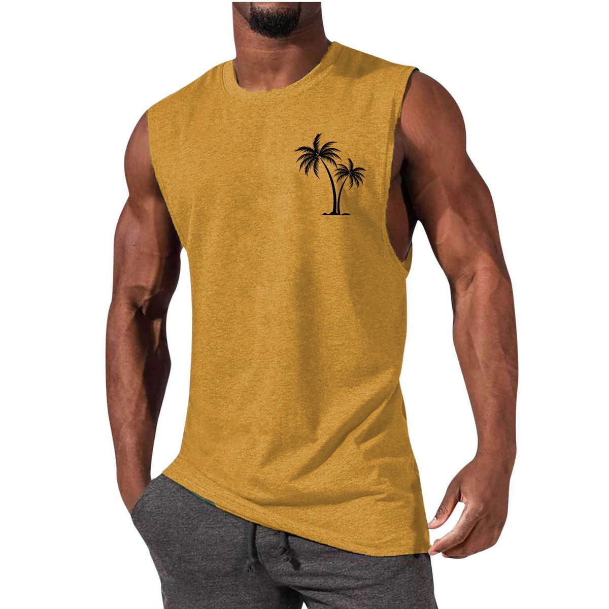 Men's Coconut Tree Embroidery Vest Beach Tank Tops