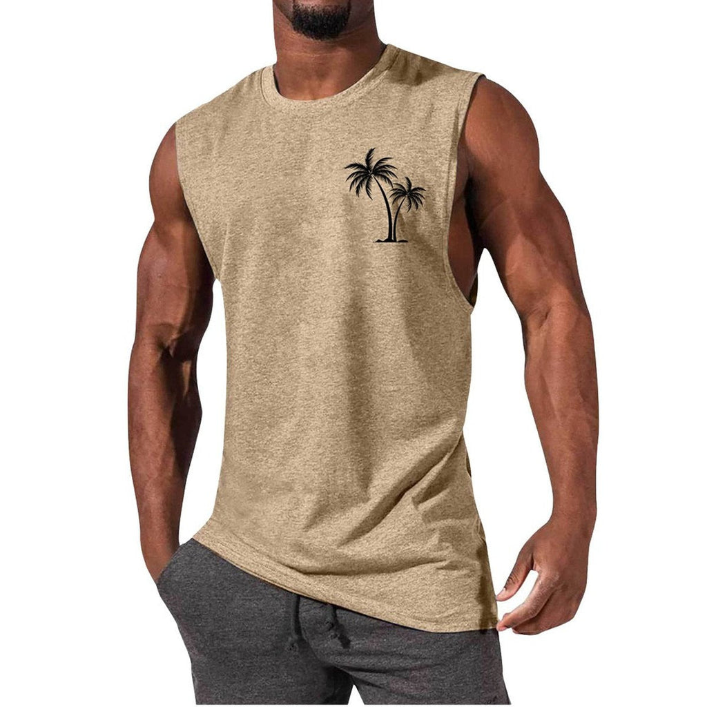 Men's Coconut Tree Embroidery Vest Beach Tank Tops