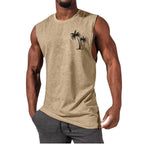 Men's Coconut Tree Embroidery Vest Beach Tank Tops