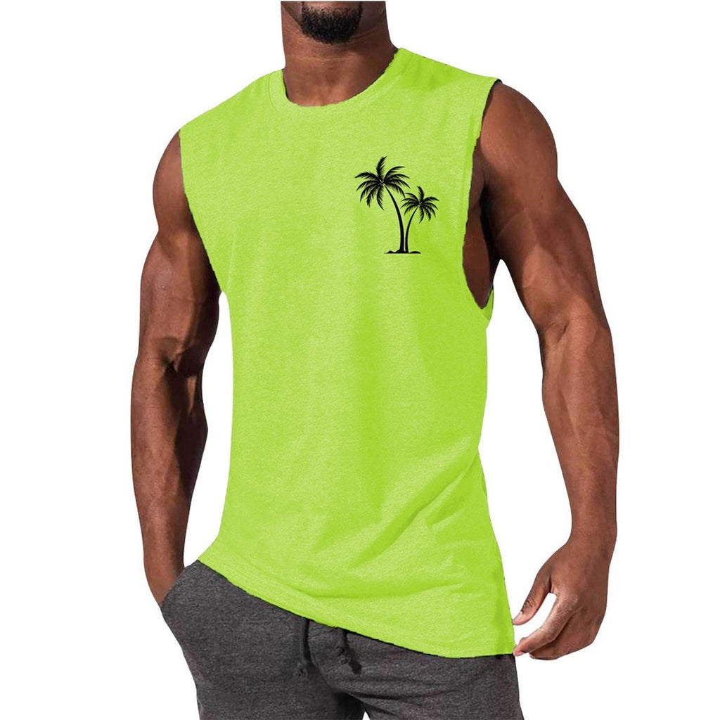 Men's Coconut Tree Embroidery Vest Beach Tank Tops