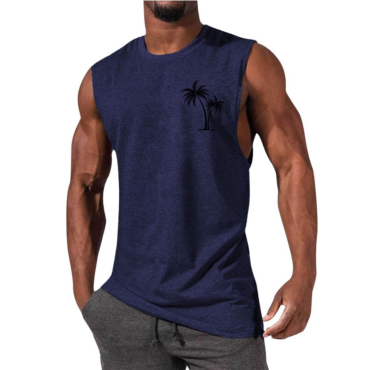 Men's Coconut Tree Embroidery Vest Beach Tank Tops