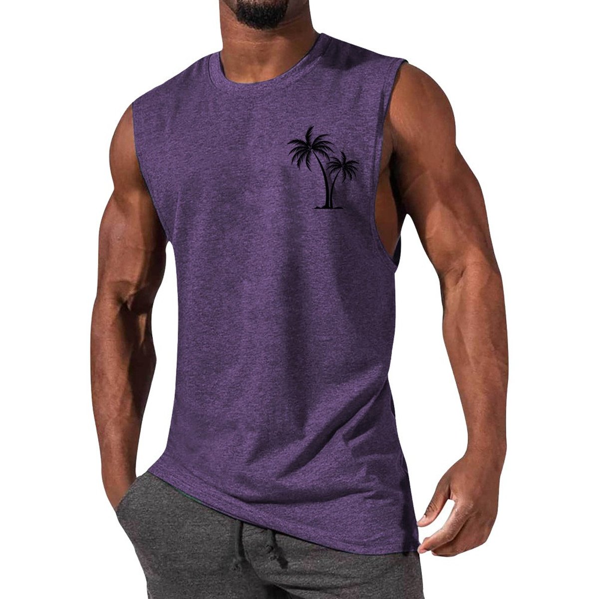 Men's Coconut Tree Embroidery Vest Beach Tank Tops