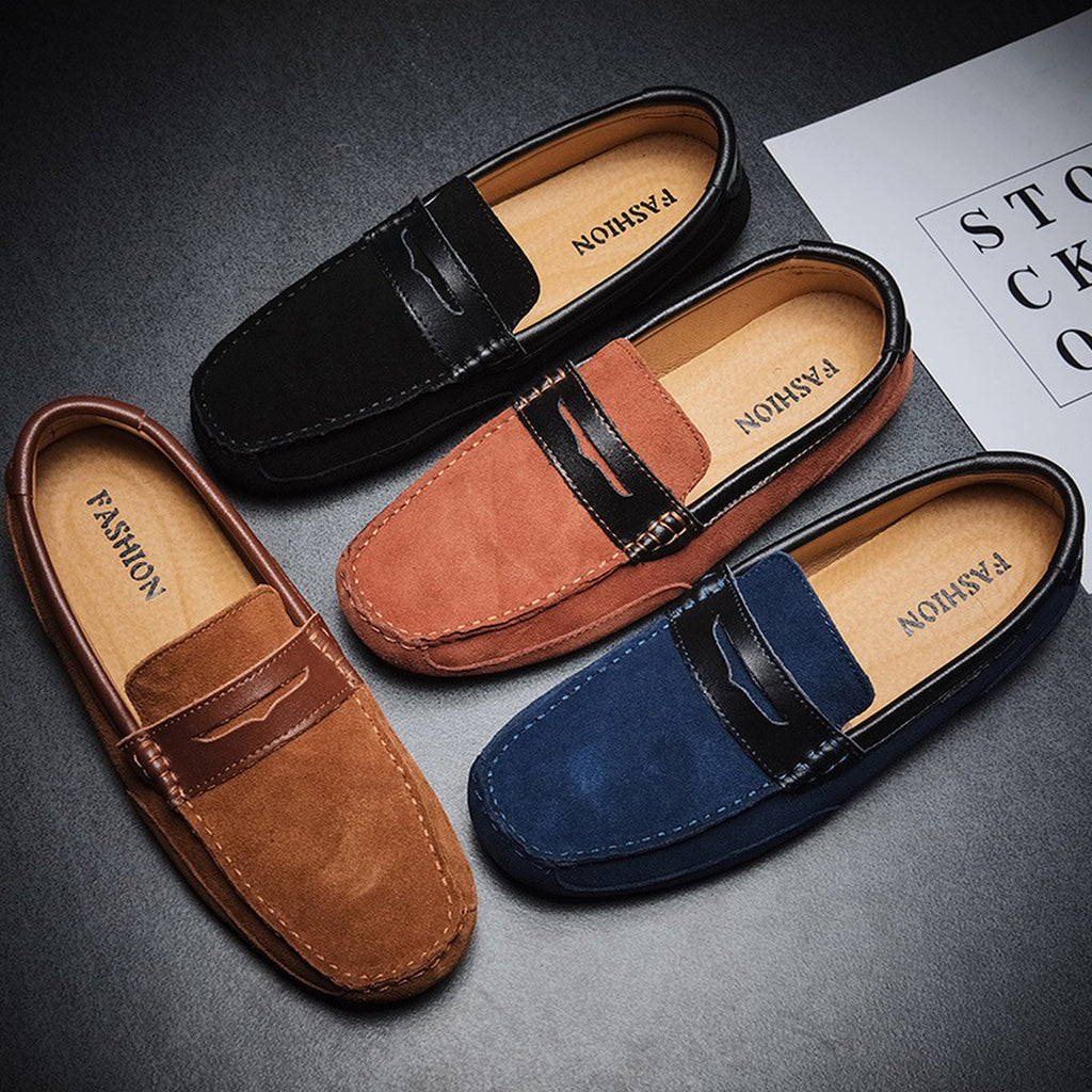 Men's Color-block Edging Slip On Loafer Versatile Leather