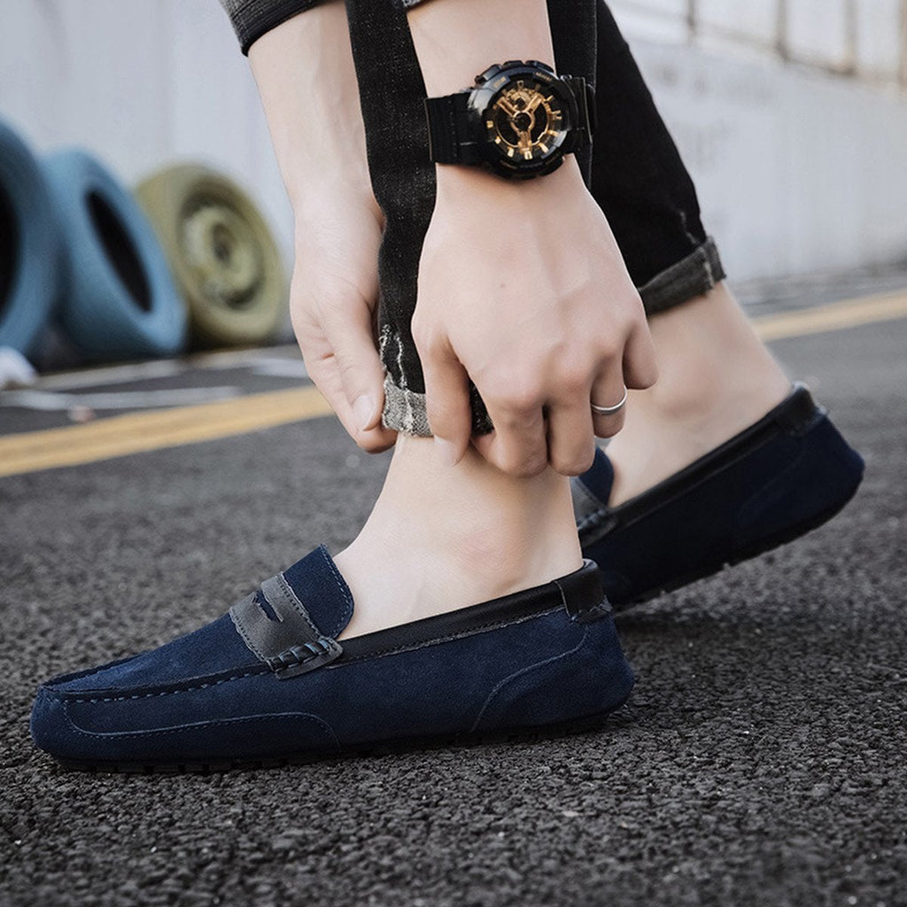 Men's Color-block Edging Slip On Loafer Versatile Leather