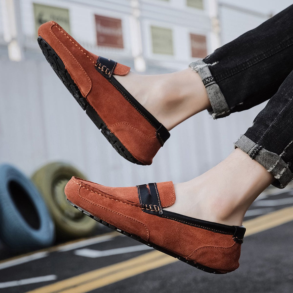 Men's Color-block Edging Slip On Loafer Versatile Leather