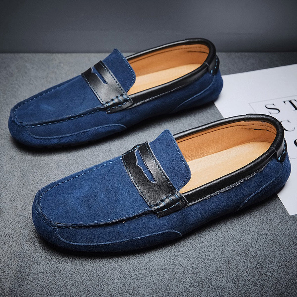 Men's Color-block Edging Slip On Loafer Versatile Leather
