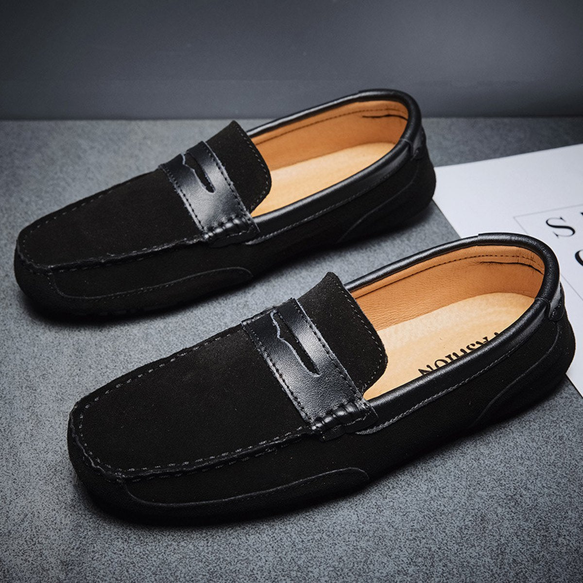 Men's Color-block Edging Slip On Loafer Versatile Leather