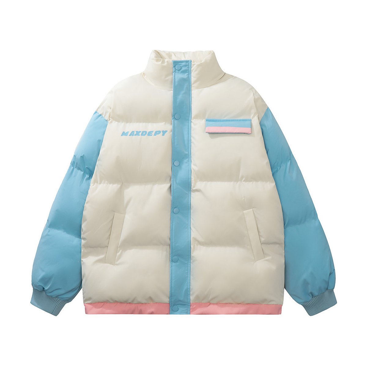 Men's Contrast Color Thickened Puffer Jacket Cotton-padded Coat