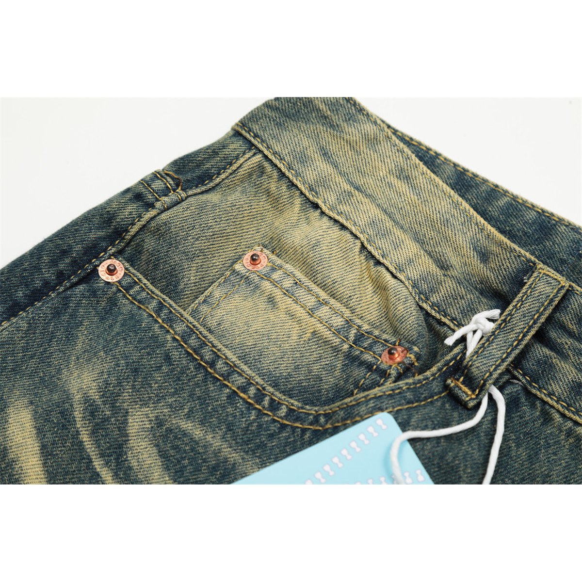 Men's Contrast Color Washed Worn Jeans